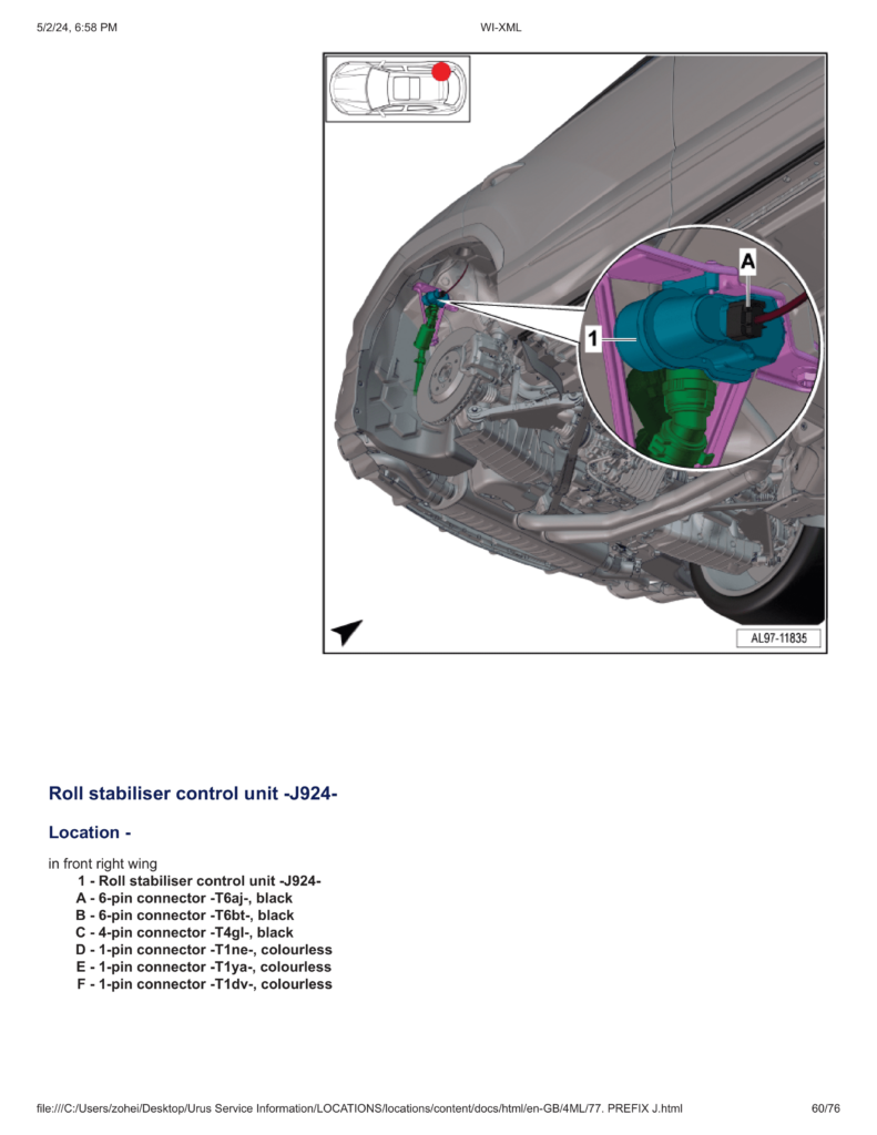 Lamborghini Urus Repair Manual with Wiring Diagrams, Connectors, and Component Locations (Roll stabiliser control unit)