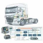 DAF XF and CF Euro 4 Euro 5 electrical wiring diagram showing CAN networks, power distribution and control modules