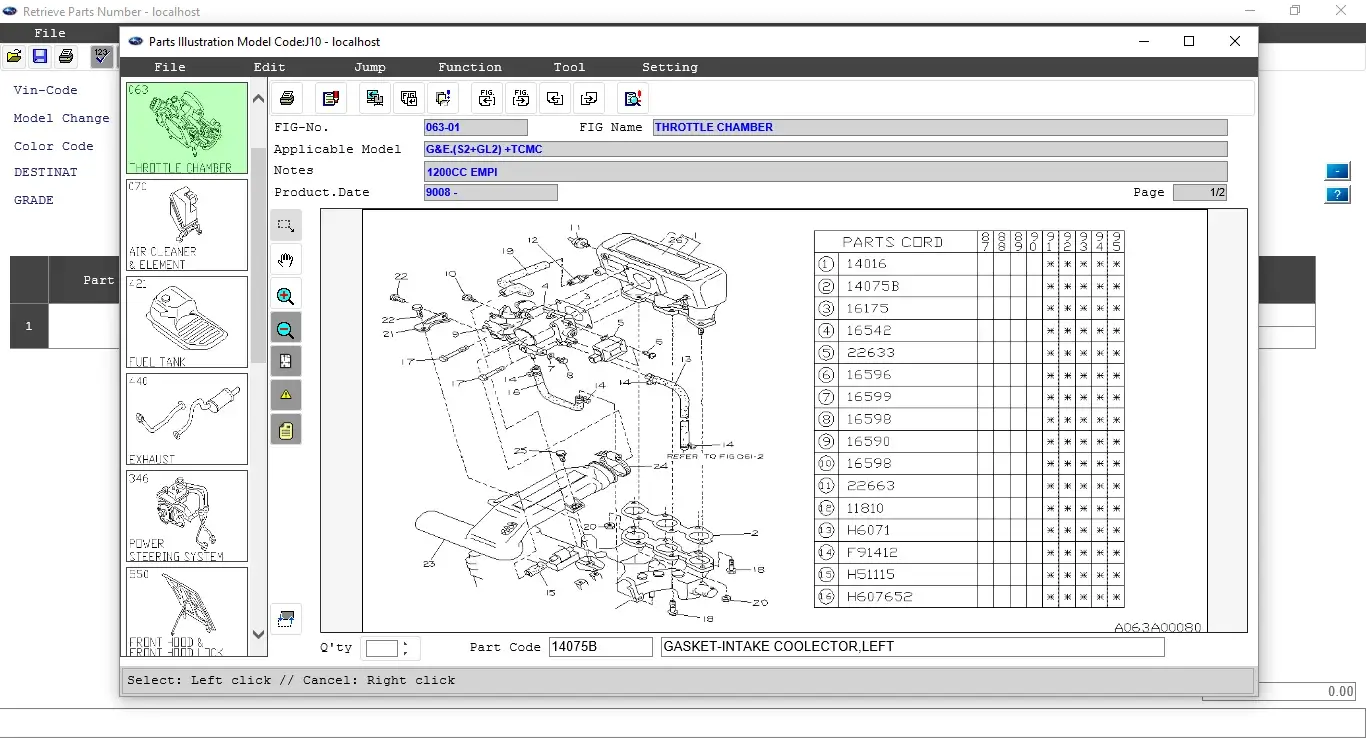 Subaru FAST 3 intake system parts illustration showing throttle body and gasket components