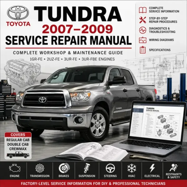 Toyota Tundra 2007 2008 2009 service repair manual covering engine, transmission, electrical, brakes, suspension, HVAC, and body repair procedures