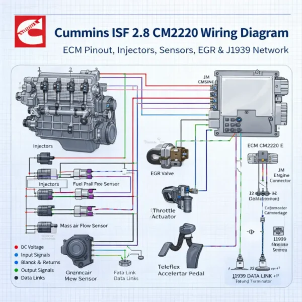 Cummins ISF 2.8 CM2220 wiring diagram ECM pinout injectors EGR mass air flow sensor schematic infographic blueprint
