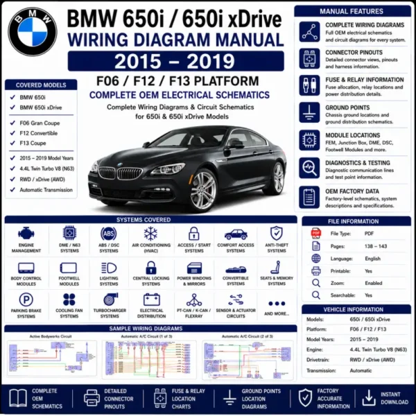 BMW 650i F06 F12 F13 2015 2019 wiring diagram manual PT CAN DME DSC electrical schematics
