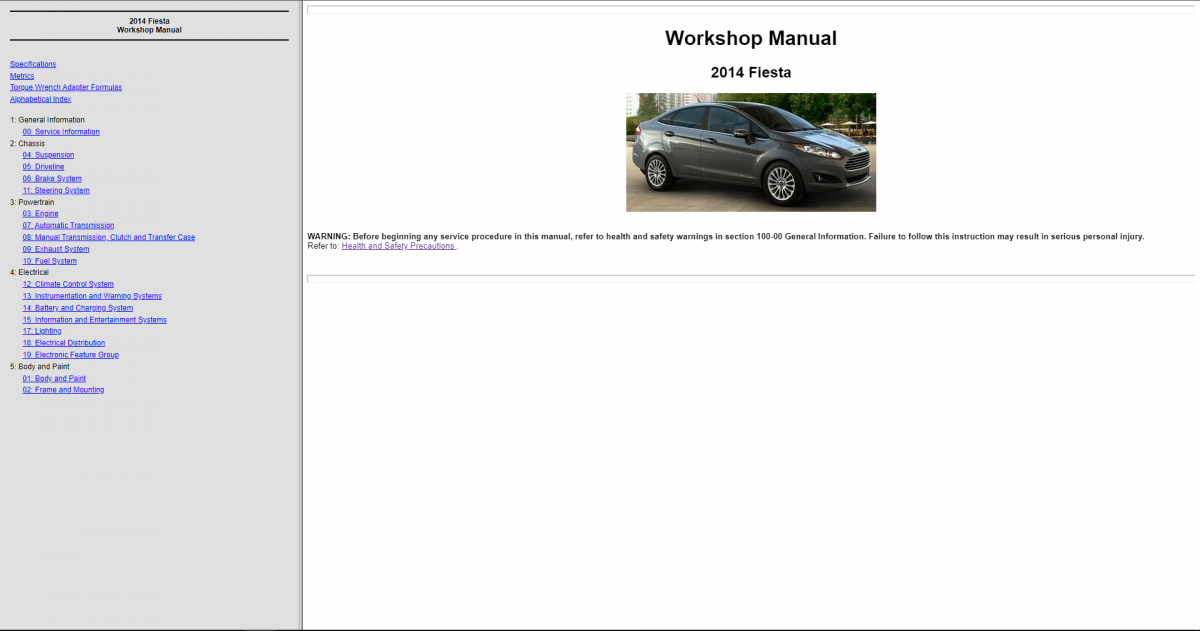 Ford Fiesta 2014 Interactive Service Manuals & Wiring Diagrams