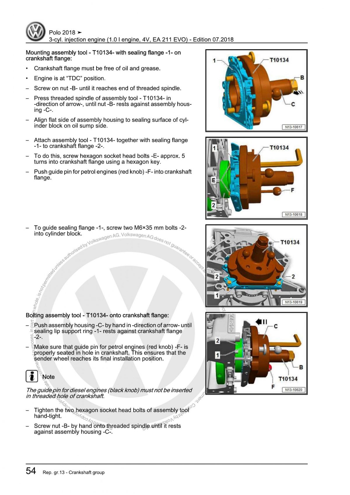 VW 3-cyl. injection engine (1.0 l engine, 4V, EA 211 EVO) OEM Workshop Manual