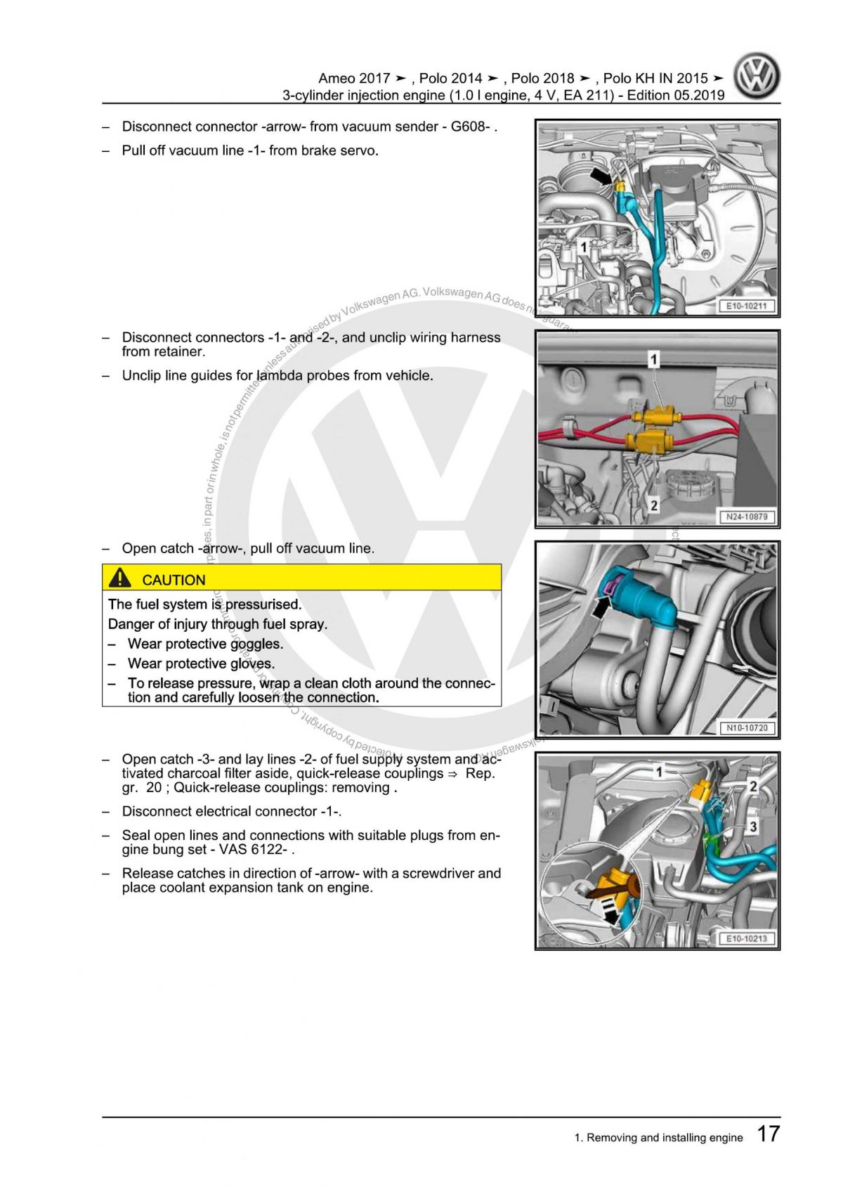 VW 3-cylinder injection engine (1.0 l engine, 4 V, EA 211) OEM Workshop Manual