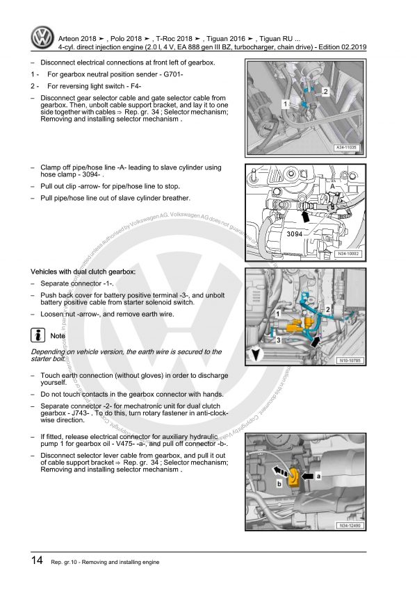 VW 4-Cylinder Direct Injection Engine (2.0 L, 4 V, EA 888 Gen III BZ, Turbocharger, Chain Drive) OEM Workshop Manual