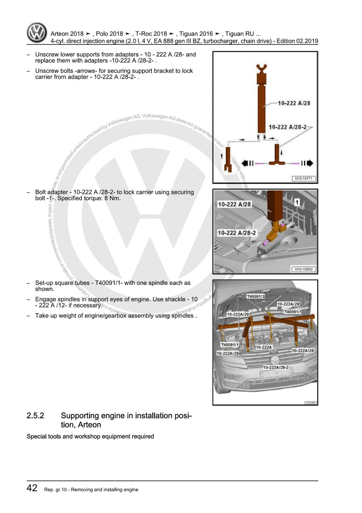 VW 4-Cylinder Direct Injection Engine (2.0 L, 4 V, EA 888 Gen III BZ, Turbocharger, Chain Drive) OEM Workshop Manual