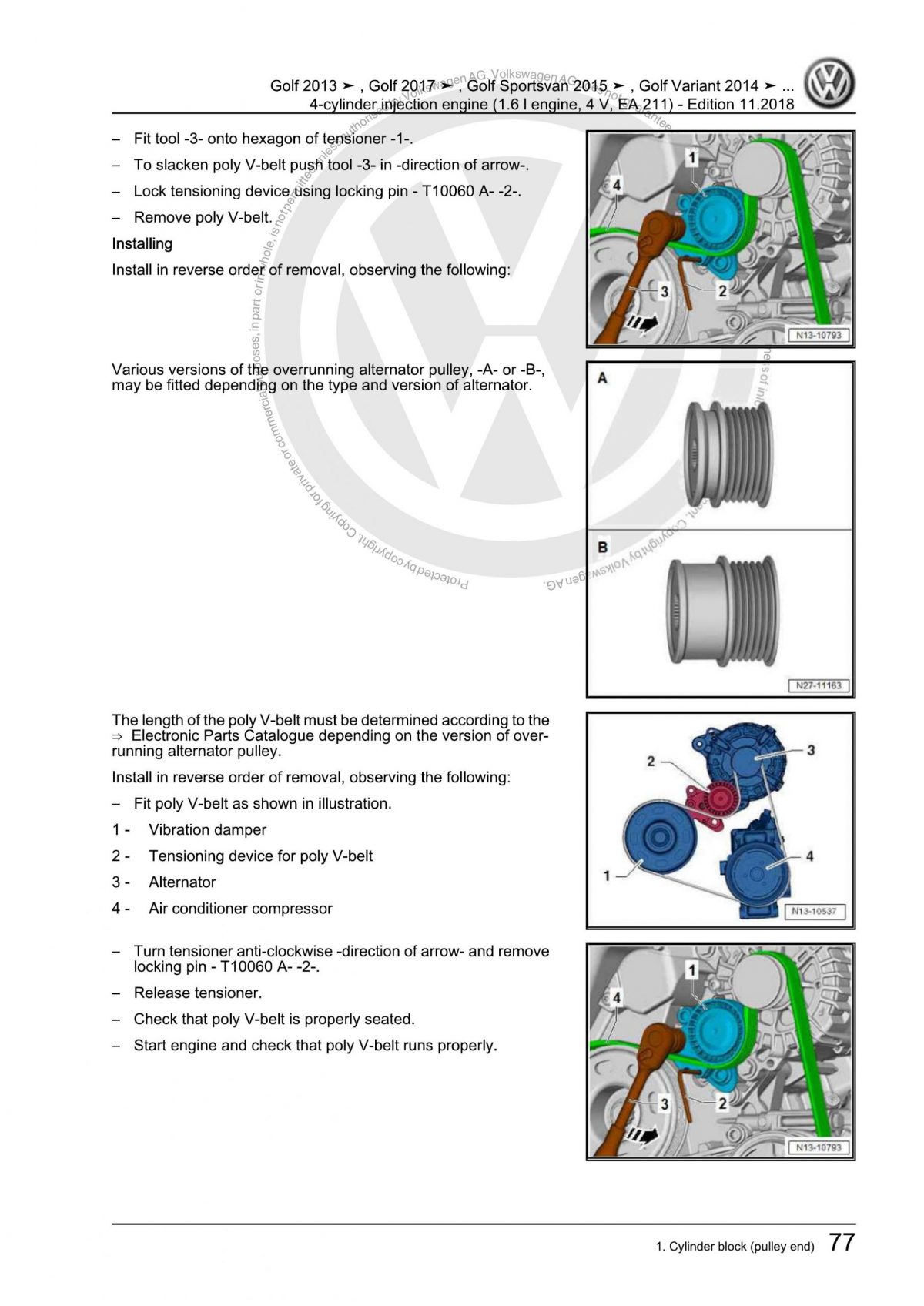 VW 4-Cylinder Injection Engine (1.6 l Engine, 4 V, EA 211) OEM Workshop Manual