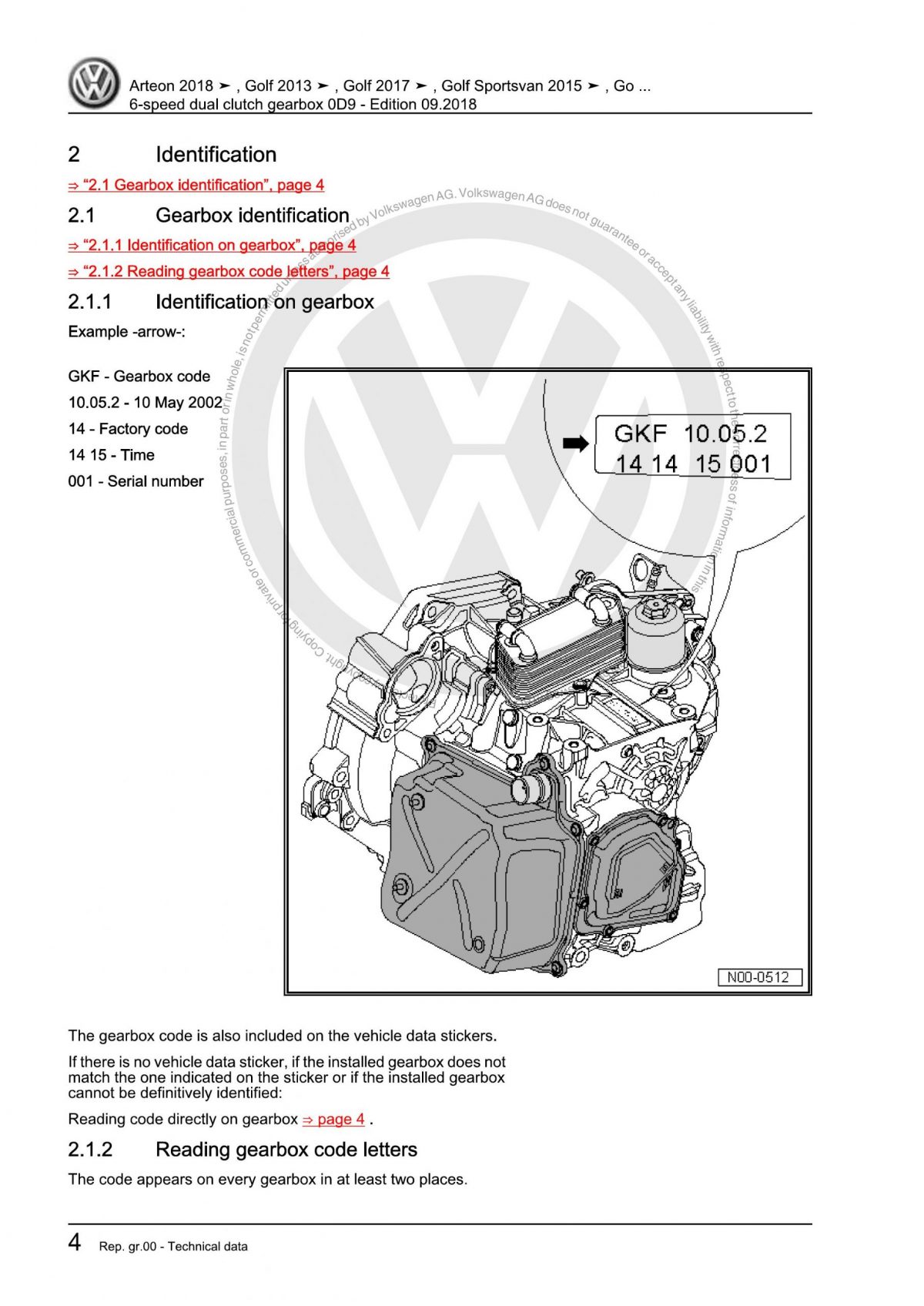 VW 6-Speed Dual Clutch Gearbox 0D9 OEM Workshop Manual