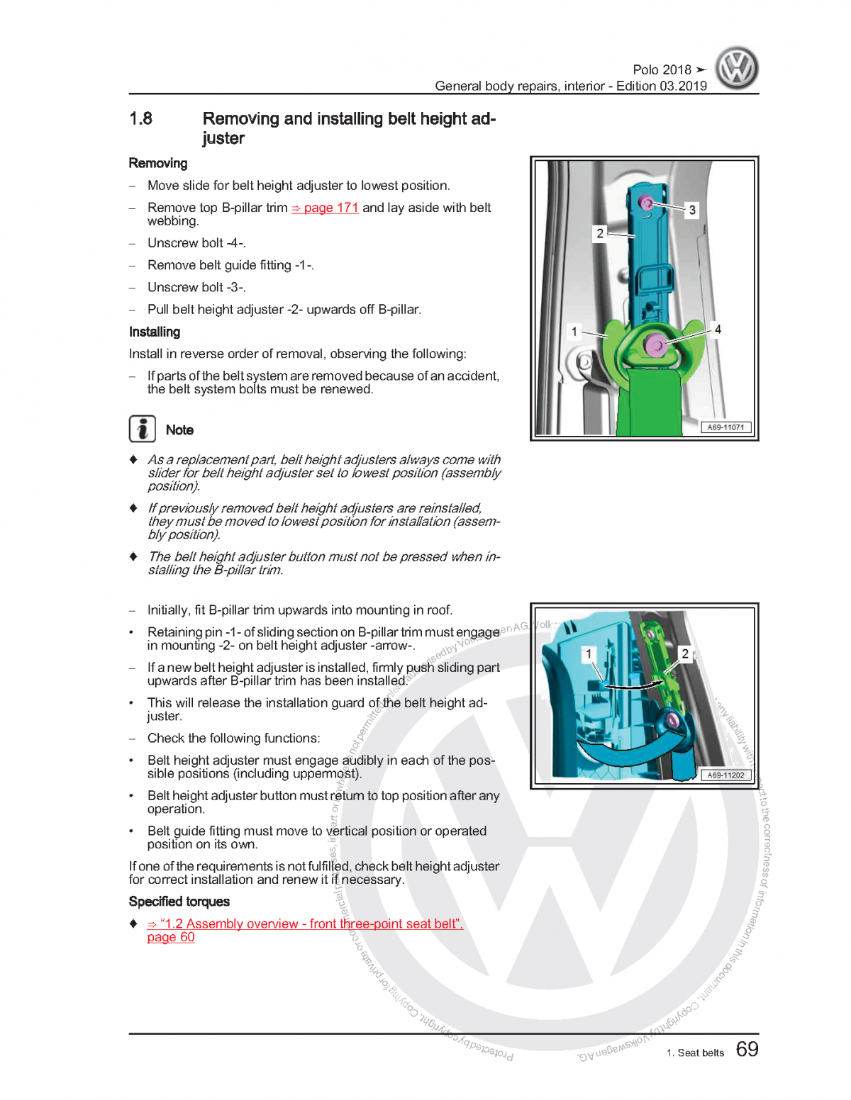 VW Polo (AW-BZ) Interior General Body Repairs Workshop Manual