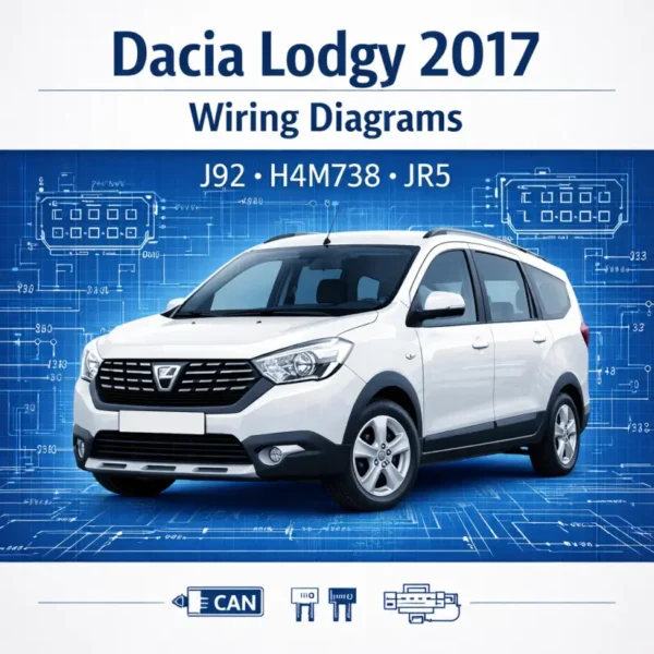 Dacia Lodgy 2017 wiring diagrams manual cover with vehicle and electrical blueprint background