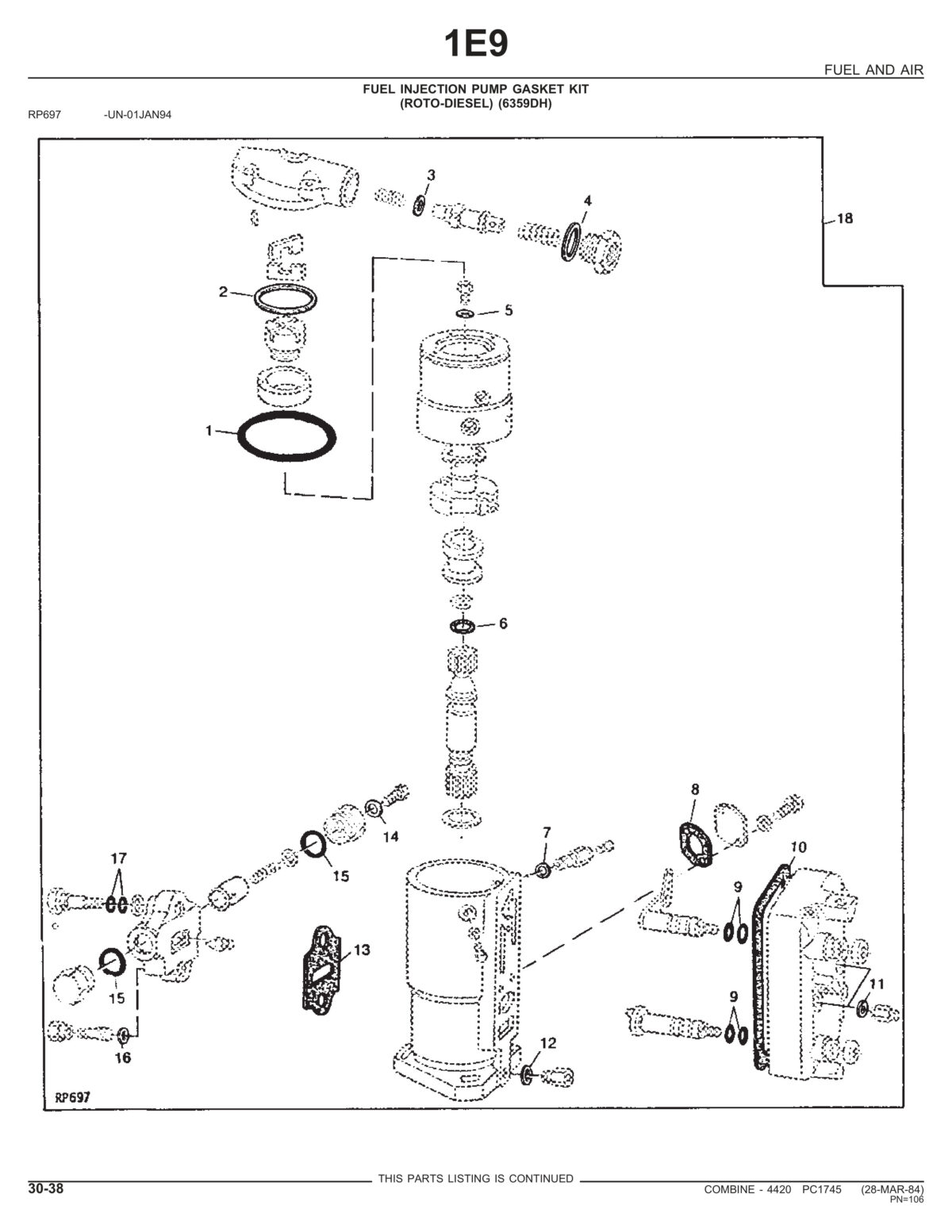 John Deere 4420 Combine With 215 Platform Service Repair Manual (FUEL INJECTION PUMP GASKET KIT)