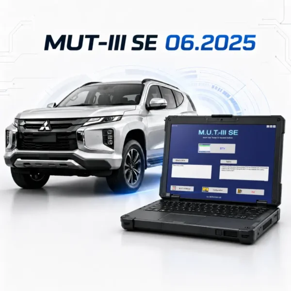 Mitsubishi MUT-III SE 06.2025 remote installation service for dealer diagnostic software, J2534 PassThru setup, ECU programming, and Mitsubishi vehicle diagnostics