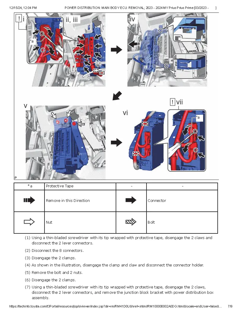 Toyota Prius Prius Prime 2023–2024 Workshop Service Repair Manual - POWER DISTRIBUTION MAIN BODY ECU REMOVAL