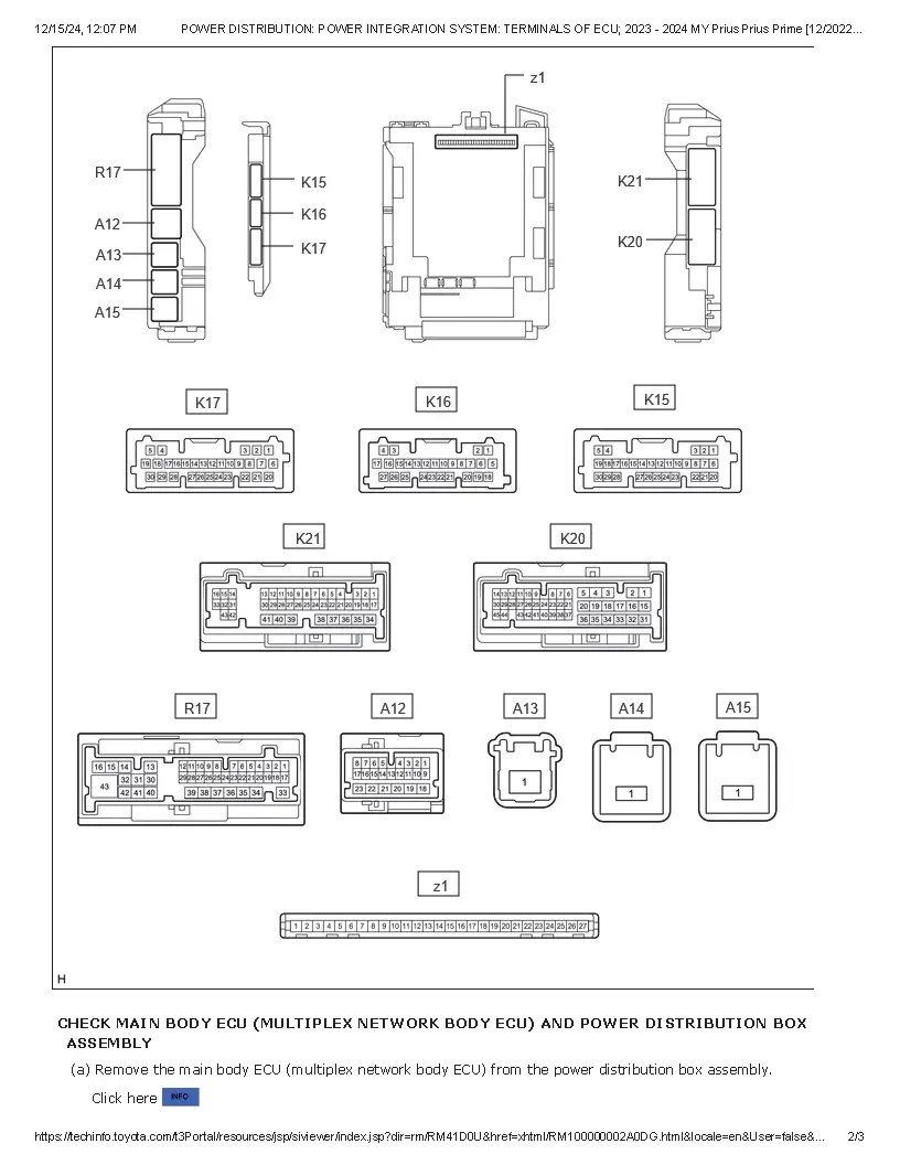 Toyota Prius Prius Prime 2023–2024 Workshop Service Repair Manual - POWER DISTRIBUTION POWER INTEGRATION SYSTEM TERMINALS OF ECU