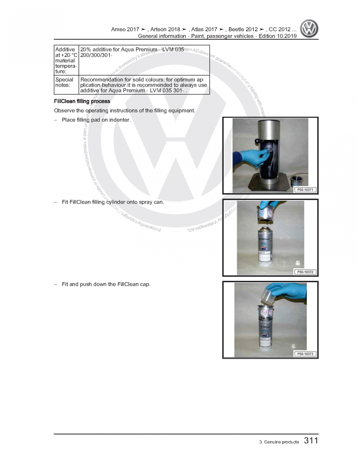 Volkswagen (VW) Paint Passenger Vehicles Workshop Manual