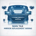 MAN TG3 digital mirror replacement system wiring showing roof cameras, interior display screens, fuse protection and CAN communication