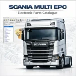 Scania Multi EPC electronic parts catalog software interface with Scania truck and engine diagram