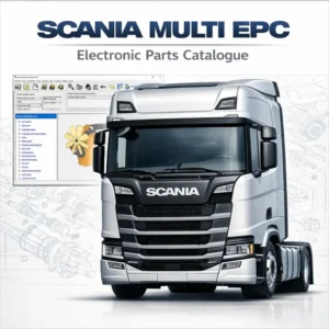 Scania Multi EPC electronic parts catalog software interface with Scania truck and engine diagram