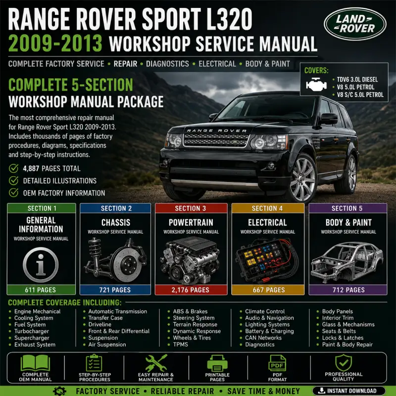 range-rover-sport-l320-2009-2013-workshop-service-manual Range Rover Sport L320 2009–2013 OEM Workshop Service Manual covering engine, transmission, suspension, electrical systems, body repair and factory service procedures.