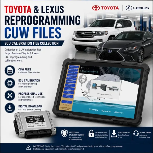 Toyota and Lexus reprogramming CUW ECU calibration files for ECM and TCM software updates