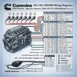 Cummins ISC ISL CM2150 wiring diagram ECM pinout injectors EGR VGT DPF sensors J1939 network infographic schematic