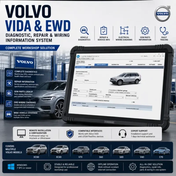 Volvo VIDA diagnostic software with EWD electrical wiring diagrams and remote installation