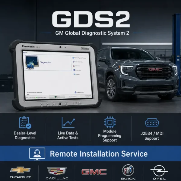 GM GDS2 diagnostic software remote installation service for Chevrolet, Cadillac, GMC, Buick and Opel vehicles