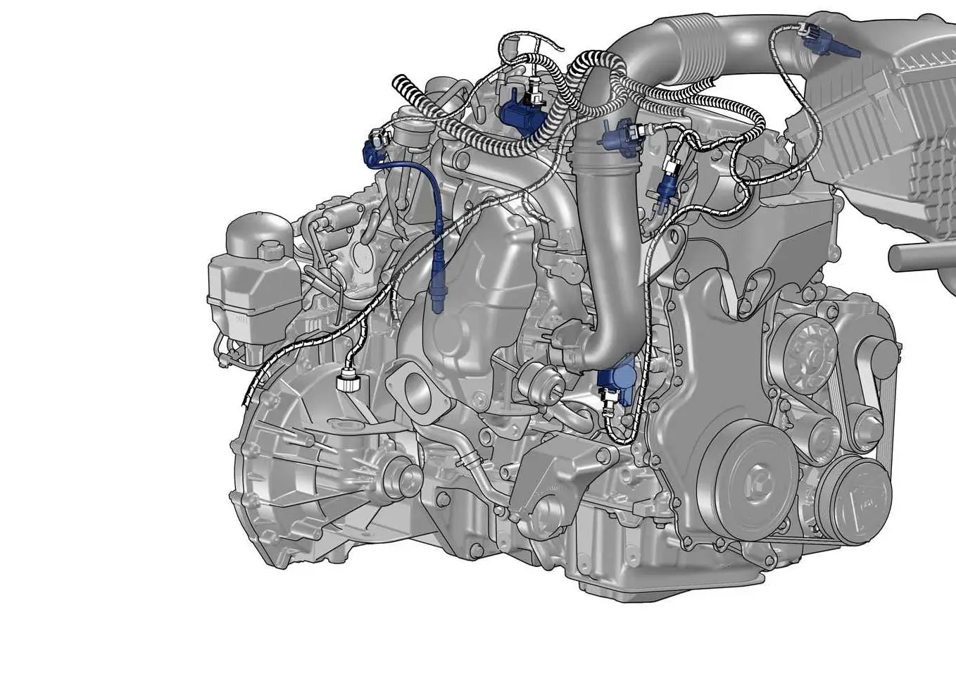 Renault Trafic III F82 engine wiring diagram showing OEM sensors and harness routing