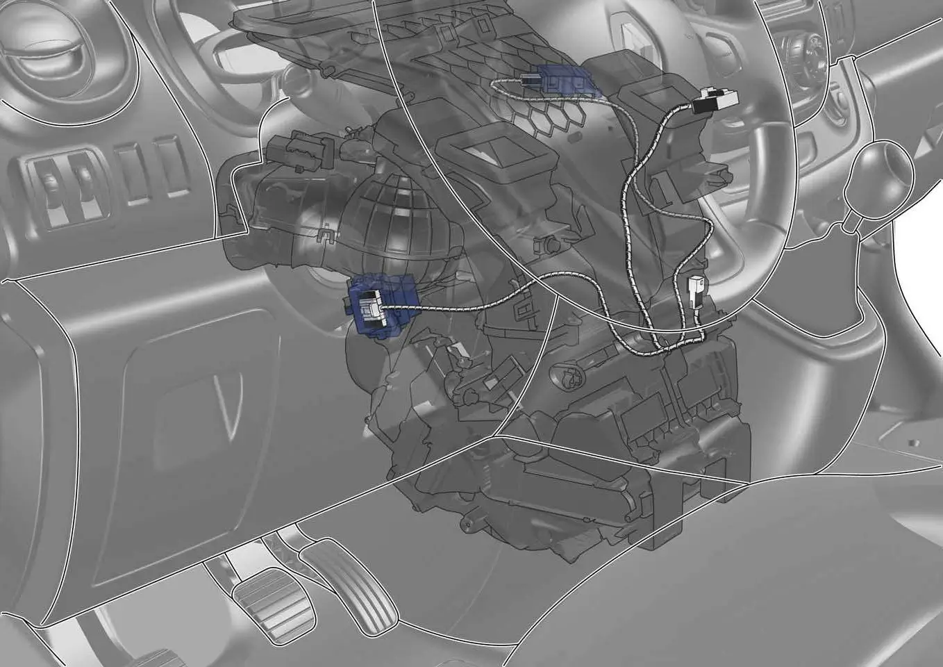 Renault Trafic III F82 dashboard wiring diagram showing HVAC and control module connections