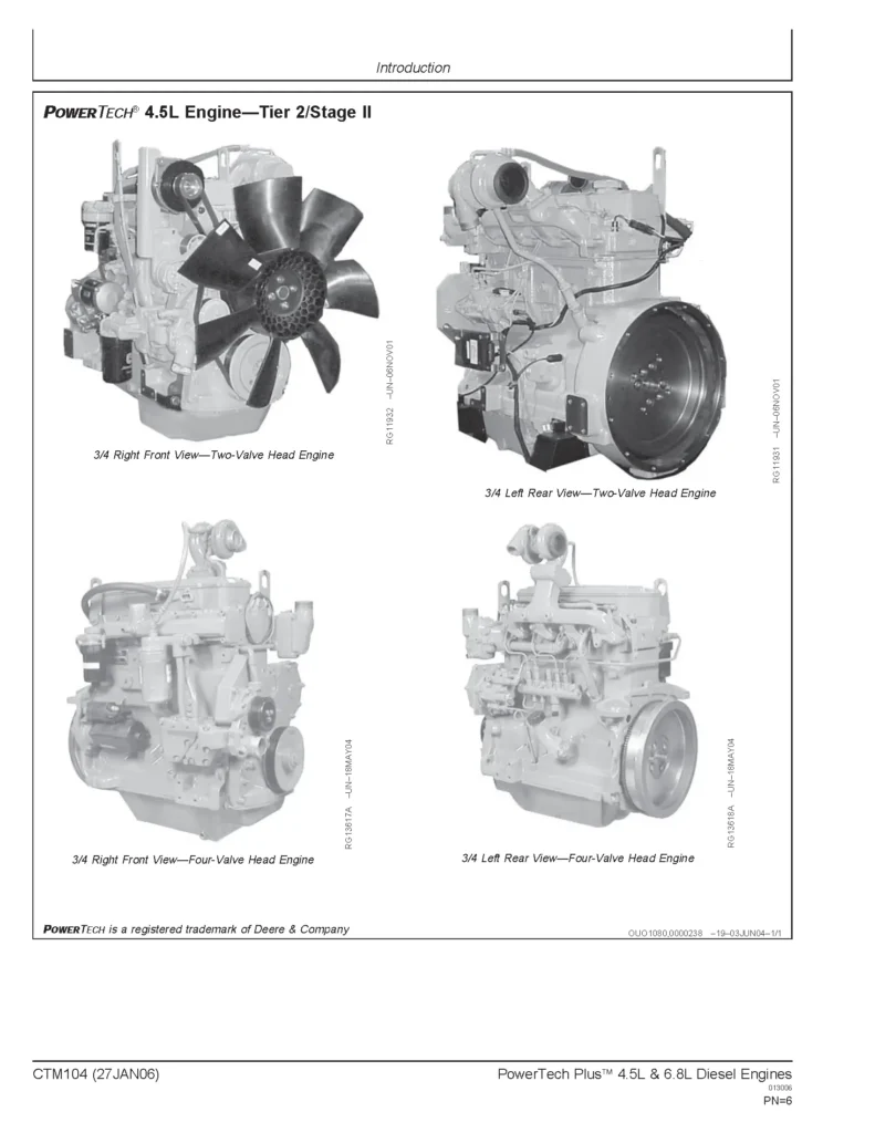 John Deere PowerTech 4.5 L & 6.8 L PowerTech Plus 4.5 L & 6.8 L Diesel Engines Service Manual CTM104 Base Engine