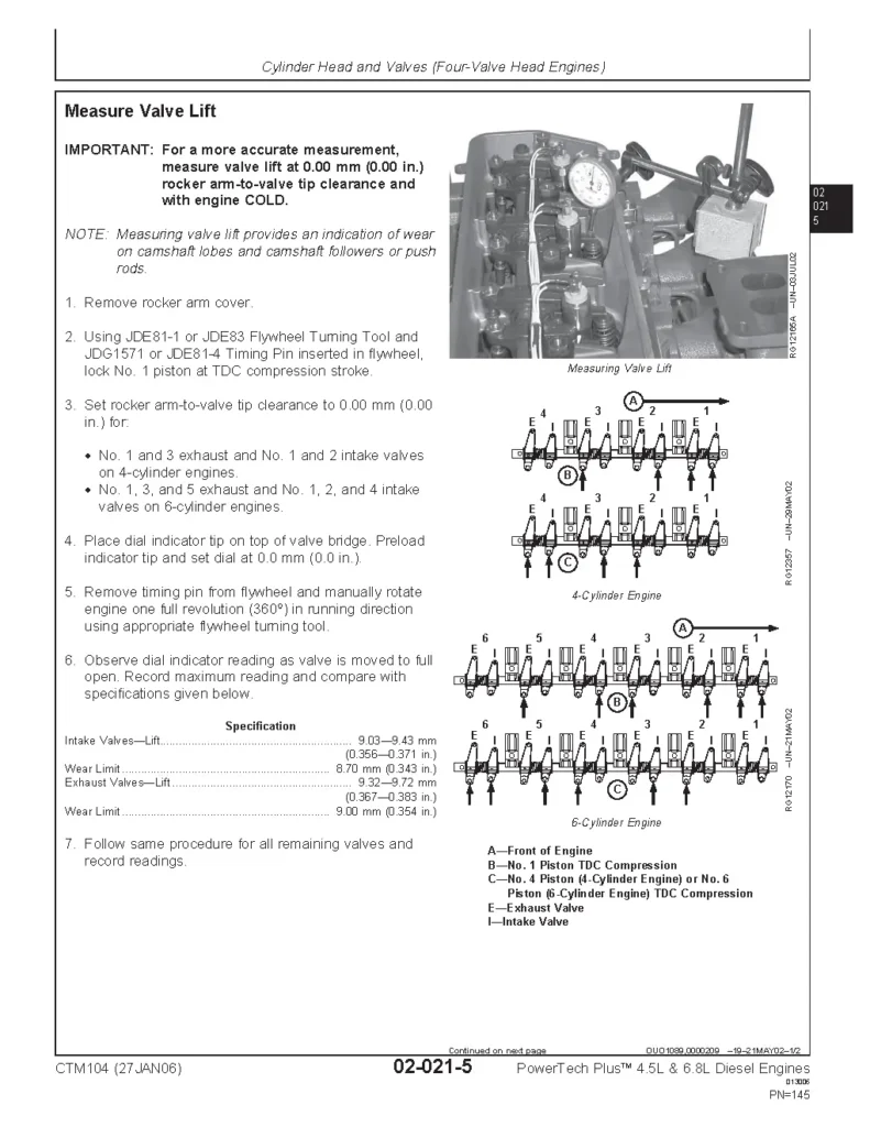 John Deere PowerTech 4.5 L & 6.8 L PowerTech Plus 4.5 L & 6.8 L Diesel Engines Service Manual CTM104 Base Engine