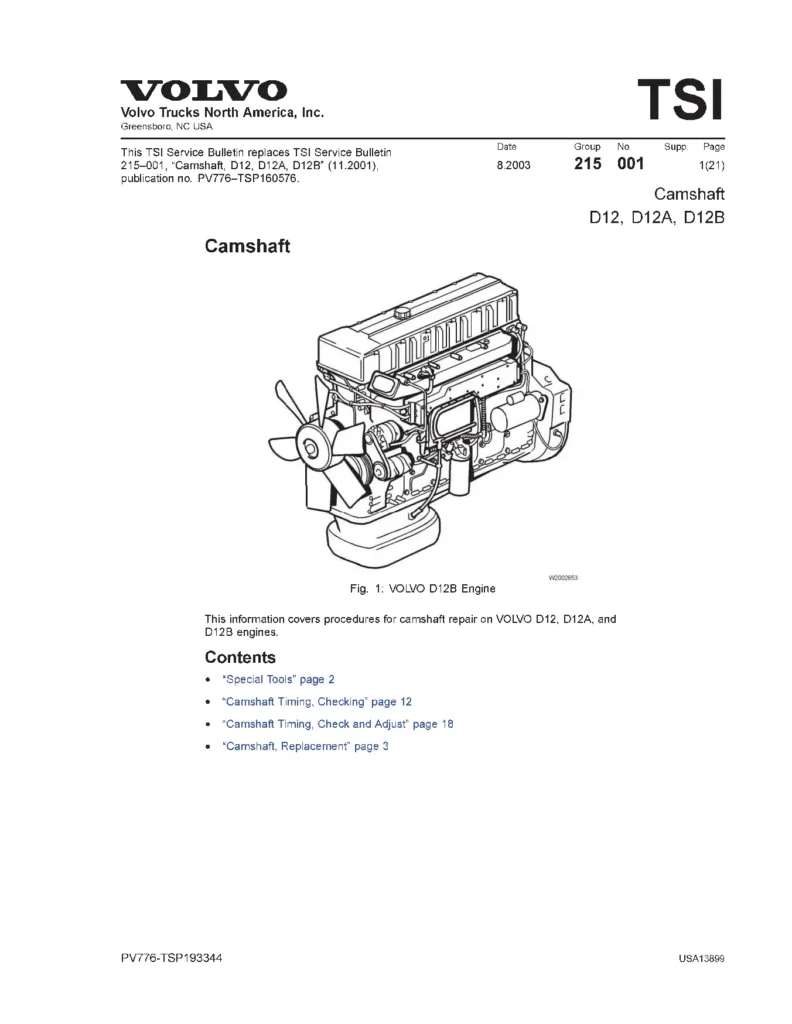 Volvo D12, D12A & D12B Engines Workshop Service Manual PDF Complete Overhaul, Technical & Wiring Data