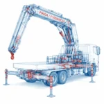 Fassi F900A / F1000AXP.24 heavy-duty truck-mounted hydraulic crane blueprint illustration showing extended telescopic boom, stabilizers, and hydraulic system layout on white background