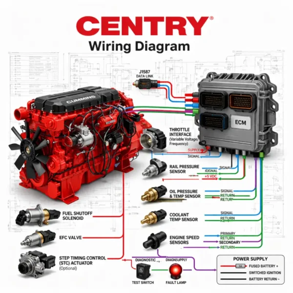 Cummins CENTRY wiring diagram ECM pinout throttle sensor actuator industrial engine schematic