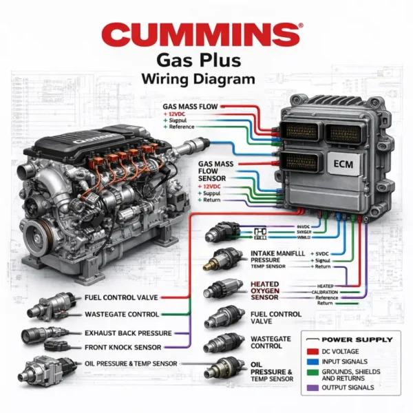 Cummins Gas Plus engine wiring diagram ECM pinout fuel control ignition sensors oxygen sensor schematic blueprint