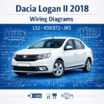 Dacia Logan II 2018 wiring diagrams manual cover with vehicle and electrical schematic blueprint background