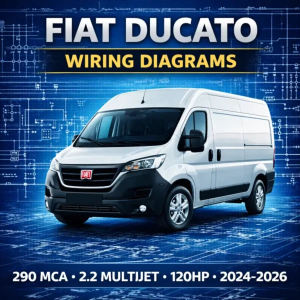 Fiat Ducato wiring diagrams manual cover showing commercial van with electrical blueprint schematic background