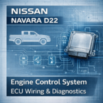 Nissan Navara D22 engine control system ECU wiring and diagnostic manual cover with wiring diagrams and ECU illustration