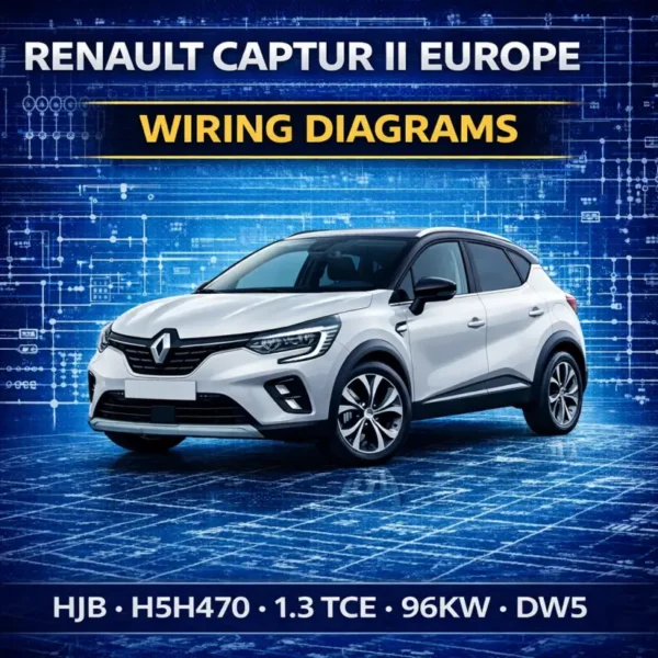 Renault Captur II wiring diagrams manual cover with compact SUV and electrical blueprint schematic background