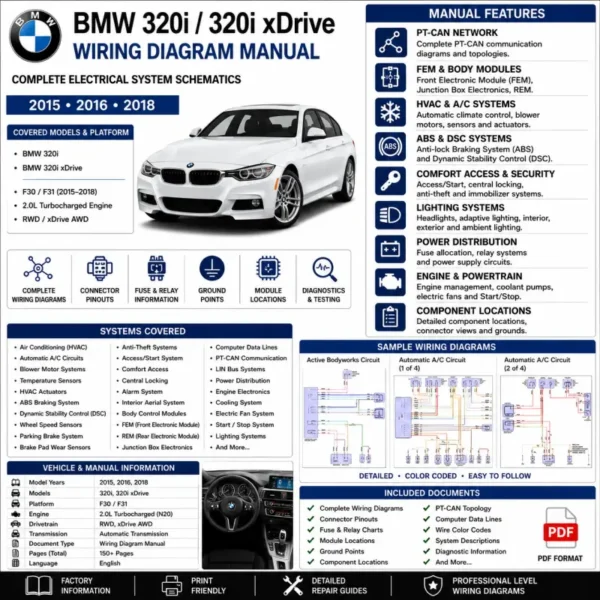 BMW 320i F30 F31 wiring diagram manual PT CAN FEM electrical schematics