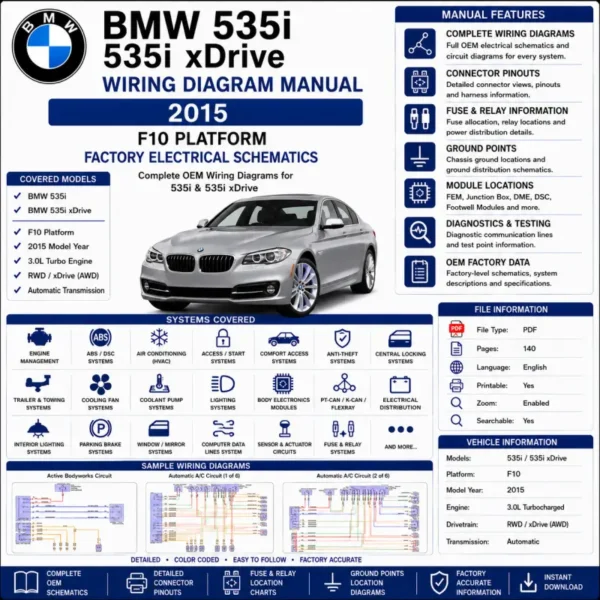 BMW 535i F10 2015 wiring diagram manual PT CAN DME DSC electrical schematics