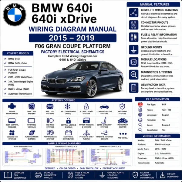 BMW 640i F06 F12 F13 2015 2019 wiring diagram manual PT CAN FEM DME electrical schematics