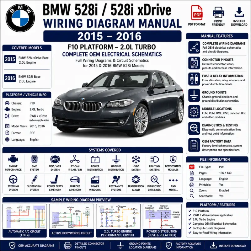 bmw-528i-528i-xdrive-f10-2015-2016-wiring-diagram-manual BMW 528i / 528i xDrive Wiring Diagram Manual 2015–2016 – F10 Electrical System, PT-CAN, DME, DSC, xDrive & Full OEM Circuit Schematics - Image 1