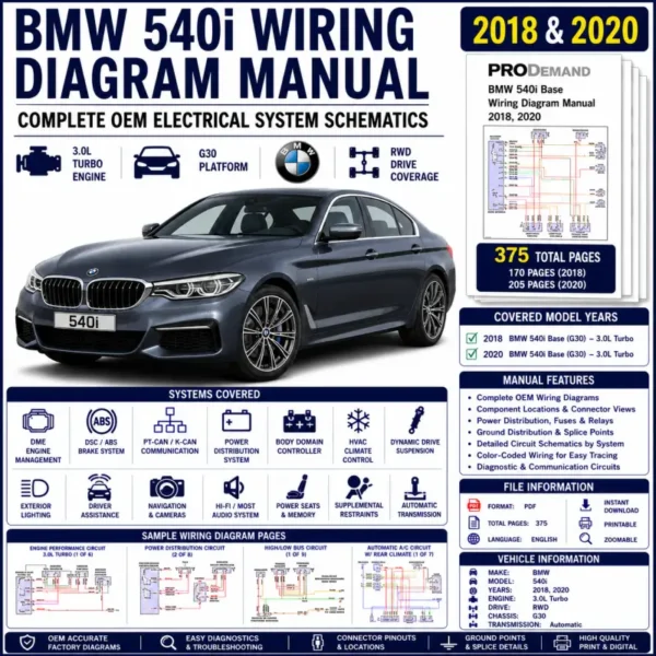 BMW 540i G30 2018 and 2020 wiring diagram manual PDF for 3.0L turbo DME, DSC, PT-CAN, power distribution, Body Domain Controller, HVAC, transmission and OEM electrical circuit schematics