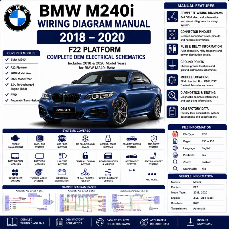 bmw-m240i-f22-2018-2020-wiring-diagram BMW M240i F22 2018 2020 wiring diagram manual with OEM electrical schematics, PT-CAN, DME, DSC and complete factory circuit diagrams.