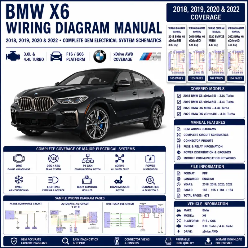 bmw-x6-xdrive35i-xdrive40i-xdrive50i-m50i-f16-g06-2018-2022-wiring-diagram-manual BMW X6 xDrive35i / xDrive40i / xDrive50i / M50i Wiring Diagram Manual 2018–2020 & 2022 – F16 / G06 Electrical System, PT-CAN, DME, DSC, xDrive & Full OEM Circuit Schematics - Image 1