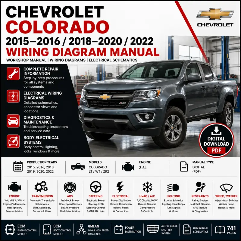 chevrolet-colorado-2015-2016-2018-2020-2022-wiring-diagram-manual Chevrolet Colorado 2015–2016, 2018–2020 & 2022 Wiring Diagram Manual – 3.6L Electrical System, ECM, BCM, ABS, GMLAN & Full OEM Circuit Schematics - Image 1