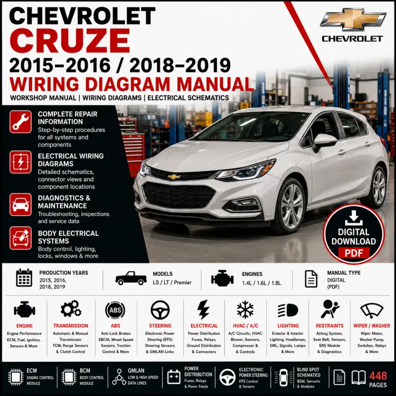 chevrolet-cruze-2015-2016-2018-2019-wiring-diagram-manual Chevrolet Cruze 2015–2016 & 2018–2019 Wiring Diagram Manual – 1.4L / 1.6L / 1.8L / 2.0L Electrical System, ECM, BCM, ABS, GMLAN & Full OEM Circuit Schematics - Image 1