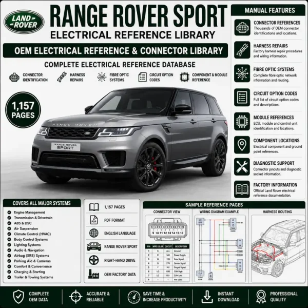Range Rover Sport OEM Electrical Reference Library with connector identification, harness repairs, circuit references and electrical component documentation.